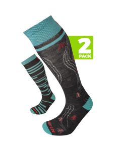 Lorpen - Women's Ski Mid Eco Cushioned Ski Socks (Pack of 2 pairs) - Charcoal/Turquoise